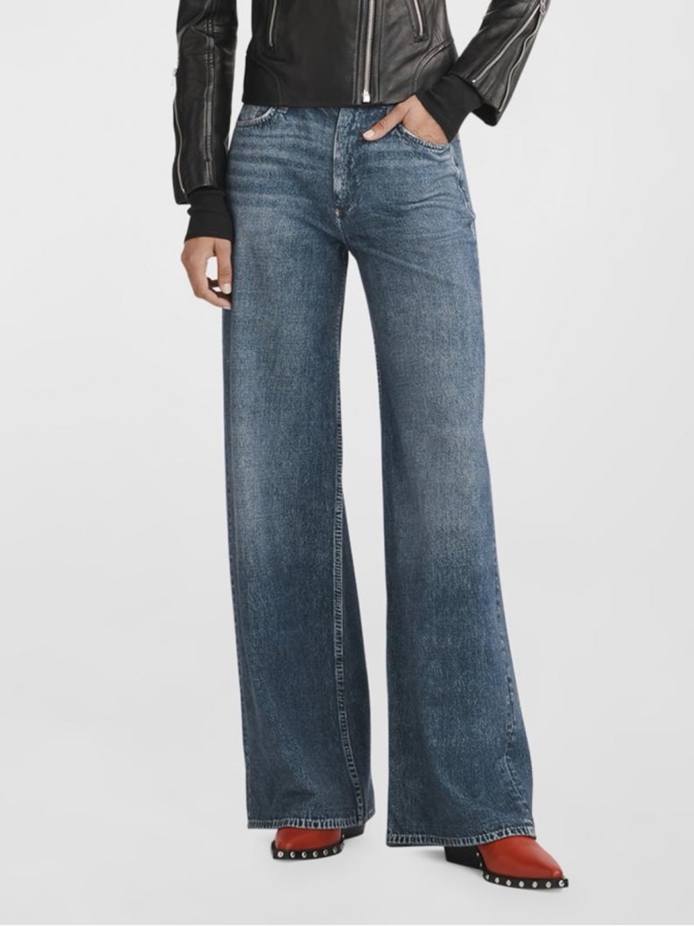 Rag & Bone Miramar Sofie Cotton-Terry Wide-Leg Jeans - Picture 4 of 8